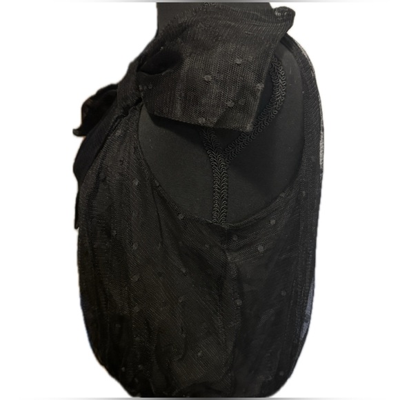 Express Black Mesh Polka Dot One Shoulder Bow Midi Sheath Dress size M - Picture 8 of 14